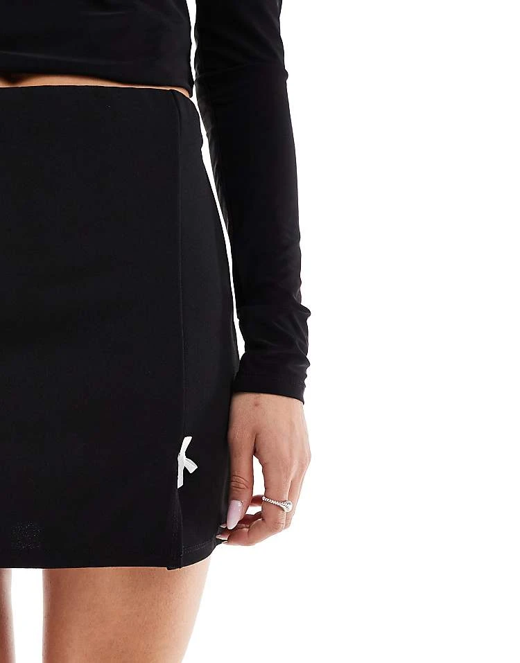 Miss Selfridge Scuba Bow Detail Notch Mini Skirt For Women Black - Image 3