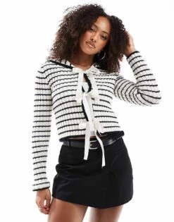 Miss Selfridge Striped Sailor Cardigan For Women Cream