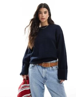 Miss Selfridge Crew Neck Knitted Jumper In Navy For Women