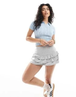 Miss Selfridge Jersey Ruffle Mini Skort In Grey Marl For Women