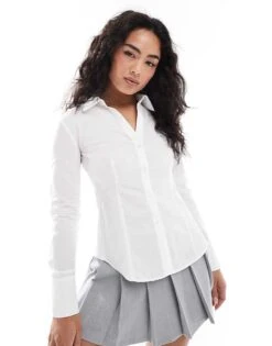 Miss Selfridge Poplin Fitted Shirt In White For Women