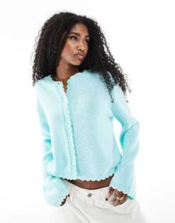 Miss Selfridge Blanket Stitch Cardigan In Blue For Women Pale Blue
