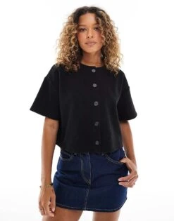 Miss Selfridge Soft Rib Short Sleeve Cardigan Co Ord In Black For Women