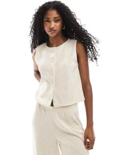 Miss Selfridge Premium Soft Rib Waistcoat Co Ord In Ivory For Women